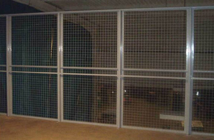 Bespoke security cage showing standard wire mesh panel