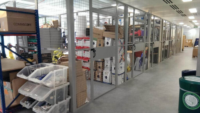 Bespoke security cage shown with contents