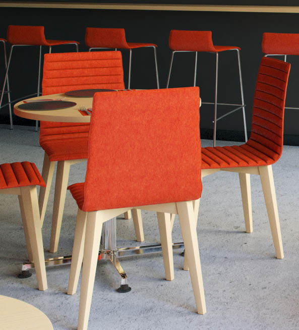 Bjorn Breakout Chairs with red upholstery around a meeting table