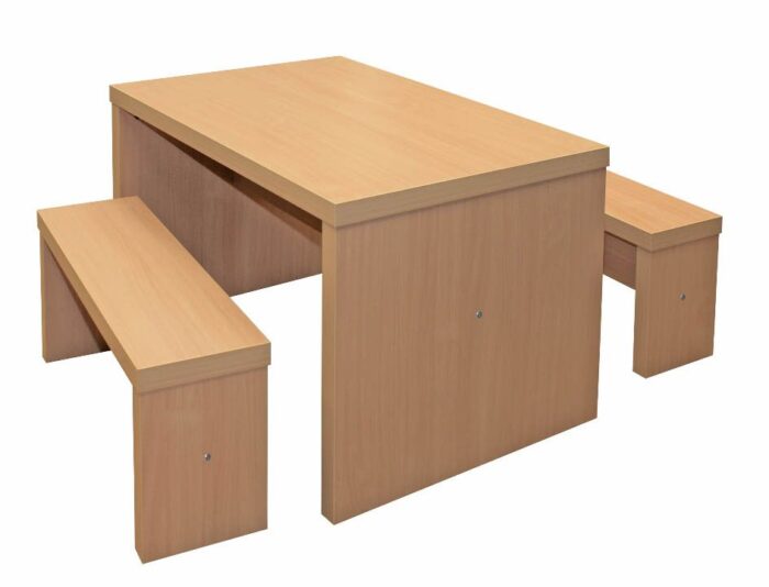 Block Breakout Table and Bench shown in beech