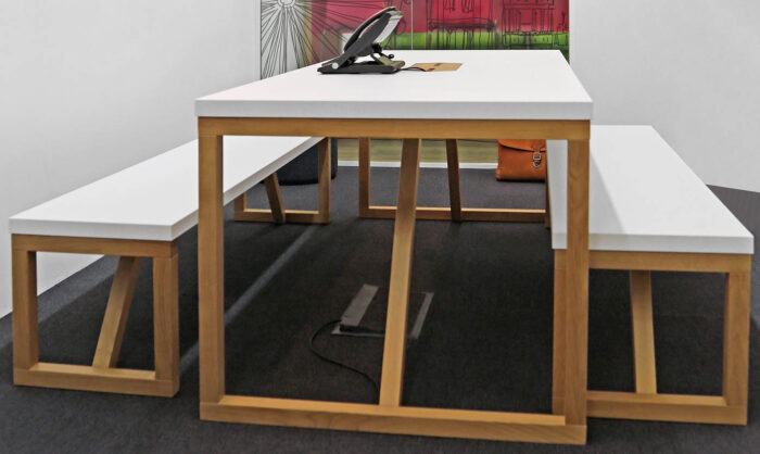 Block Wood Bench And Table Laminate Top With Solid Oak Base
