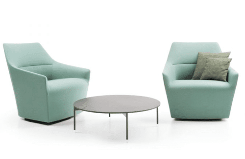 Chic Chair pair of swivel armchairs shown with a coffee table