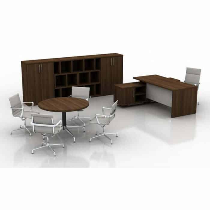 Cirrus Desk Shown With Meeting Table And Bookcase