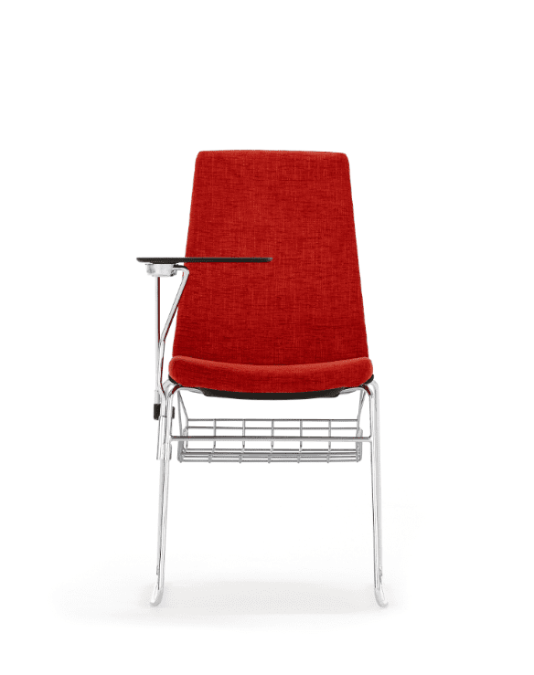 Confer Stacking Conference Chair in red with writing tablet