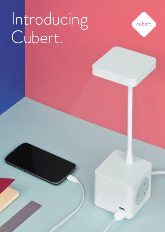 Cubert Desk Lamp charging a phone