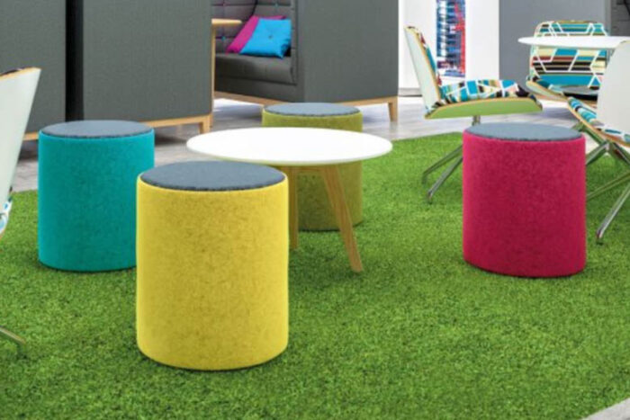 Drum Stools in different colours shown in a breakout area