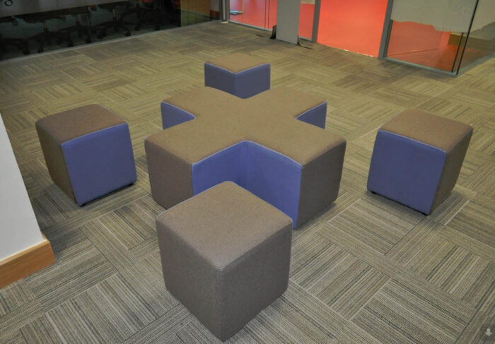 Edam Modular Seating with blue and grey upholstery