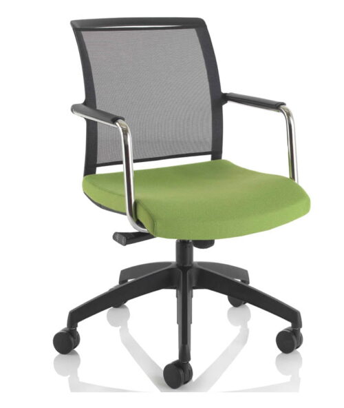 Eternity Mesh Back Chair with arms, upholstered seat, mesh back, seat tilt and a black 5 star base on castors ETST
