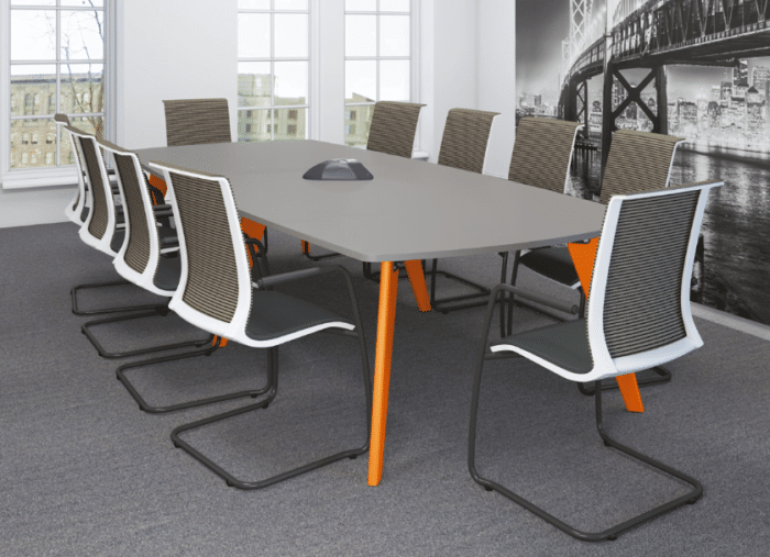 Evolve Boardroom Table With Grey Top And Orange Legs