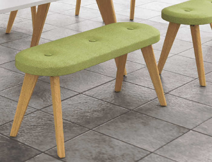 Evolve Stool - low bench stools with oak legs, upholstered seat with button detail