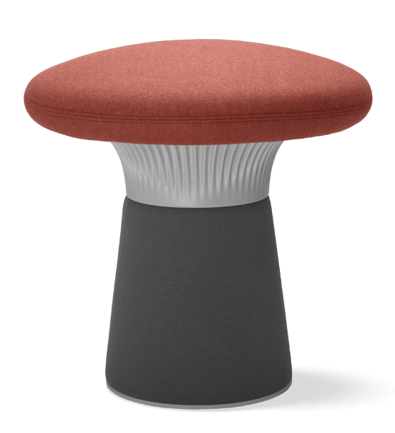 Funghi Stool with padded upholstered seat & base, white plastic cover, 500mm wide N0 50/46