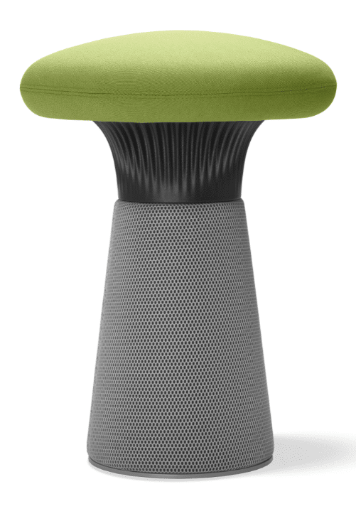 Funghi Stool with padded upholstered seat & base, black plastic cover, 400mm wide N1 40/46