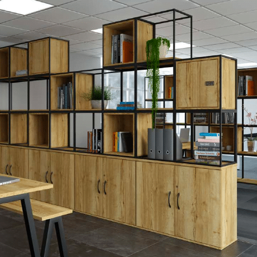 Grid Modular Storage showing row of base cupboards and open shelving above