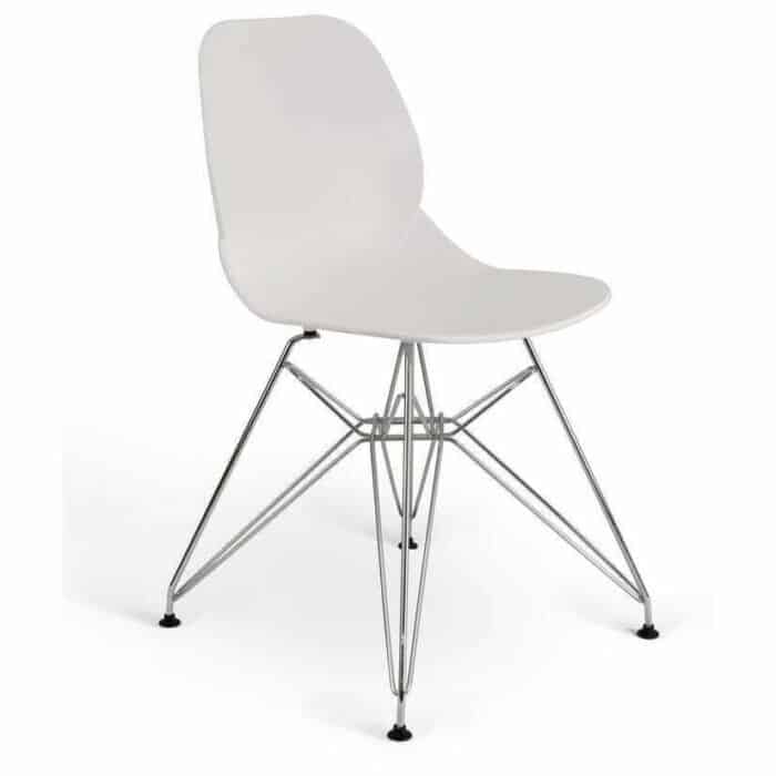 Harriet Chair with white shell and chrome wire base