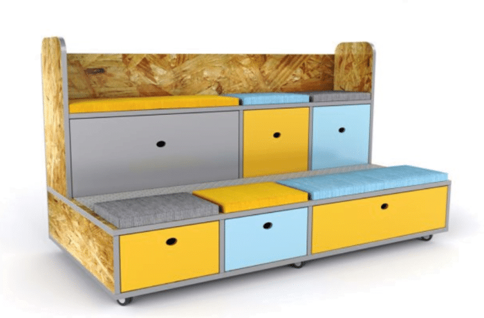Henge Tiered Seating with coloured storage compartments