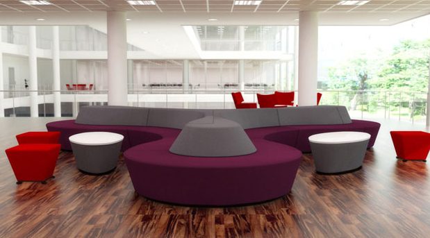 Horizon Soft Seating Modules in burgundy and grey fabric