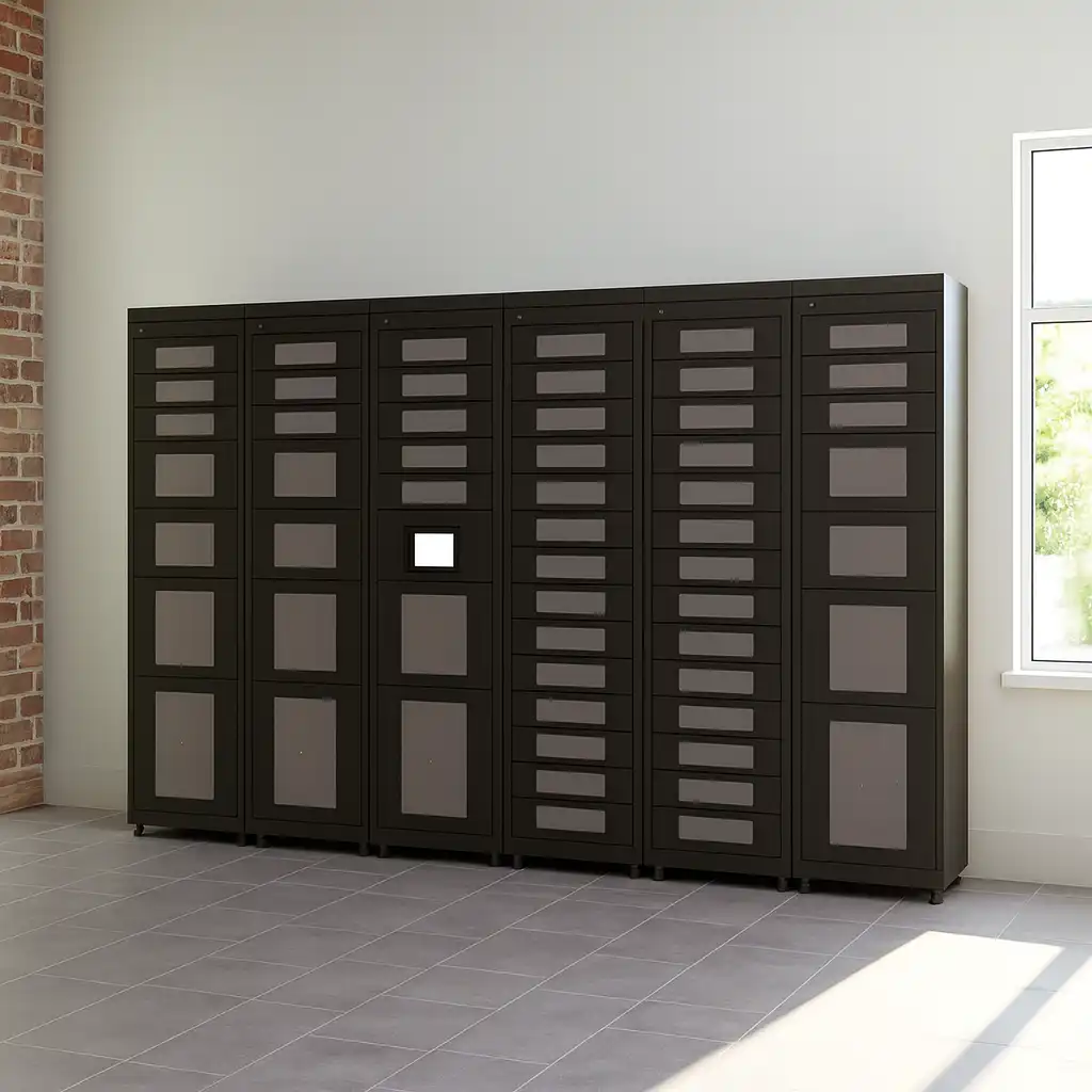 iLockerz in a Residential Lobby, intelligent locker multi size doors