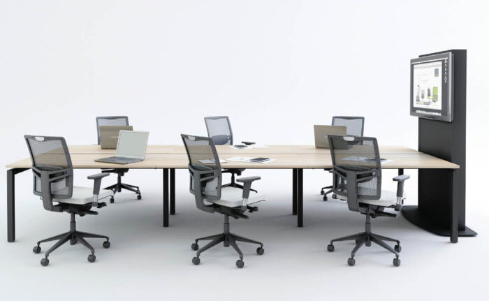 iMedia Table with a meeting table and 6 task chairs