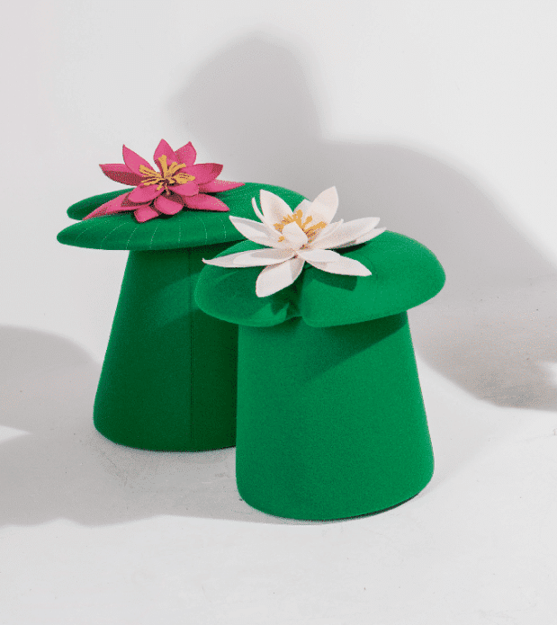 Lily Breakout Stool two fully upholstered stools with detachable flowers on glides