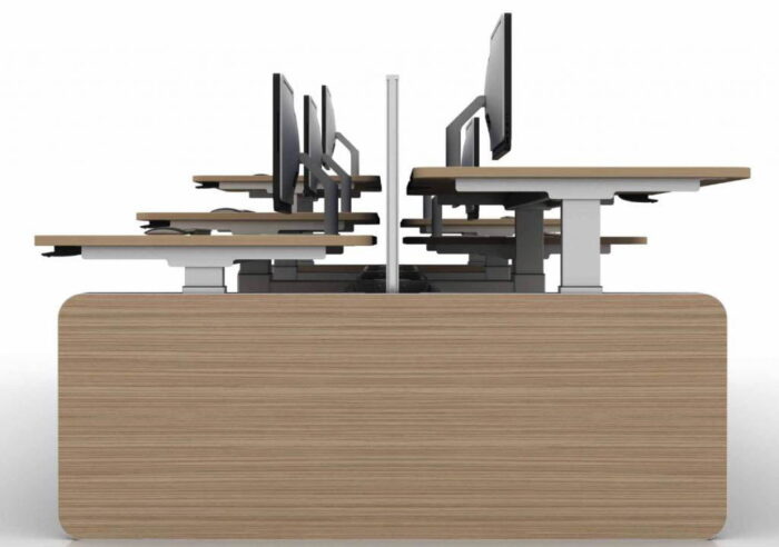 Move Height Adjustable Desks side view of desk with screens and monitors