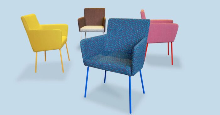 Mylo Chairs shown in various upholsteryfabrics