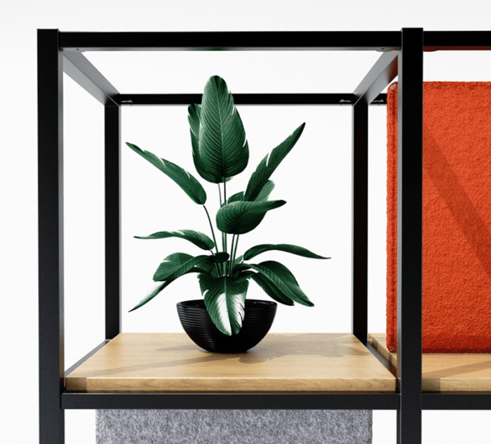Novus Modular Shelving close up of single shelf with plant