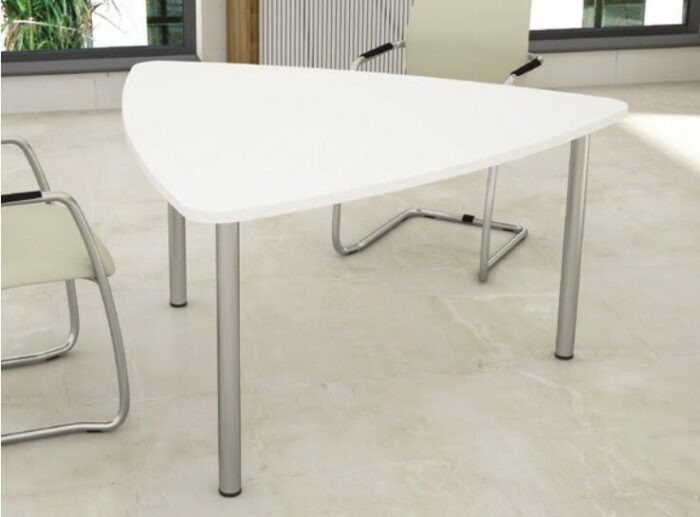Plectra Table with white top and silver steel legs