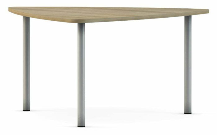 Plectra Table showing side view of silver steel legs