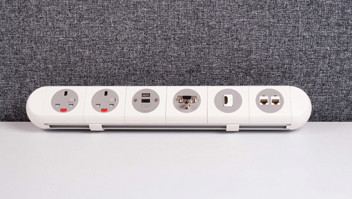 polarICE Power Module 6 gang unit in white with grey sockets