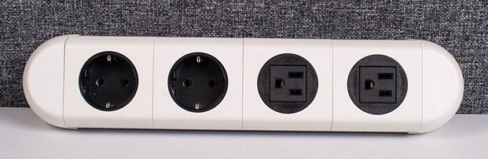 PolarICE Power Module 4 gang unit in white with black sockets
