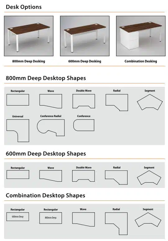 Pure Desks And Workstations showing desk shape options