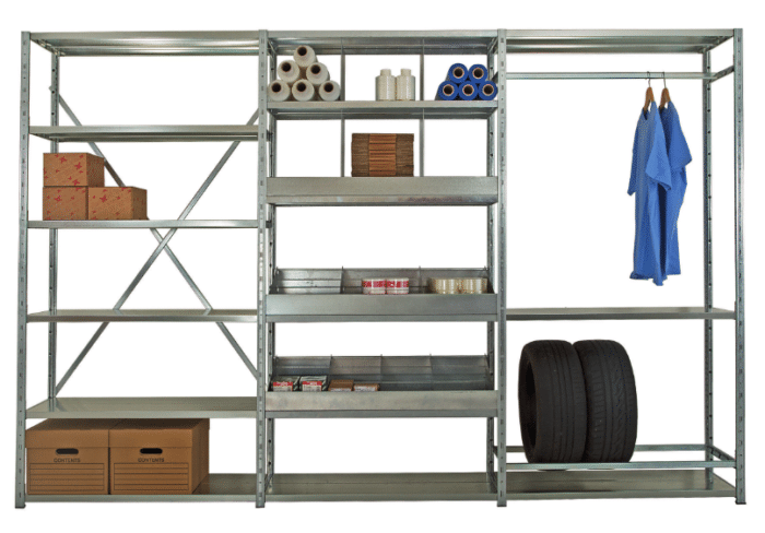 Expo 3 Boltless Shelving showing various storage options