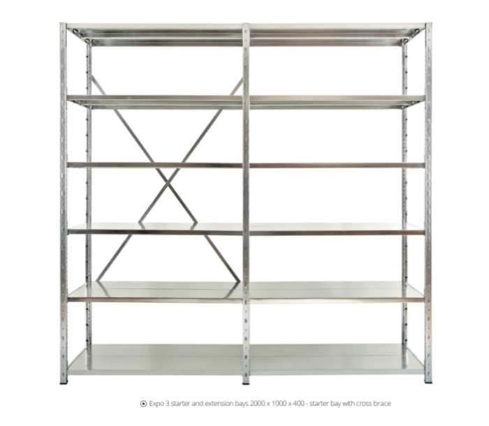 Expo 3 Boltless Shelving showing two linked bays