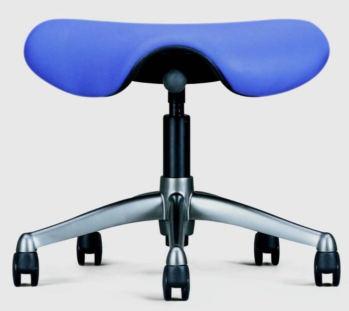 Saddle Task Stool With Blue Upholstered Seat