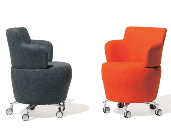 Tarn Tub Chair - Two chairs, one in red and one in grey