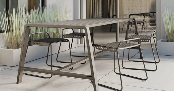 Veck Stools - Metal Seat - Shown with Osti table