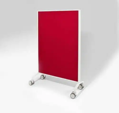 View Mobile Screen in red fabric with white aluminium trim