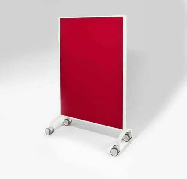 View Mobile Screen in red fabric with white aluminium trim