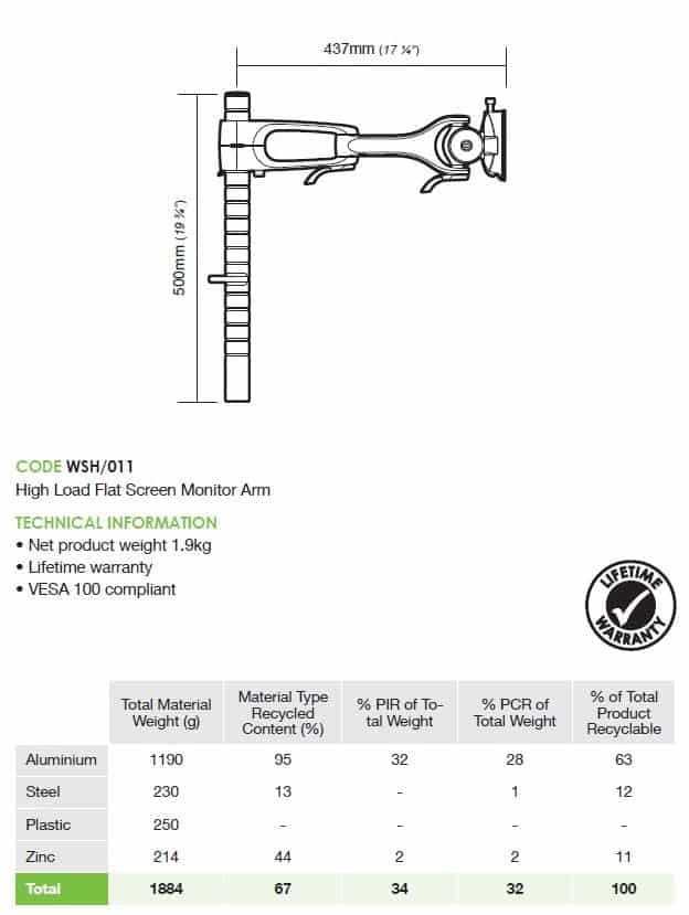 Wishbone Plus Monitor Arm Dimensions