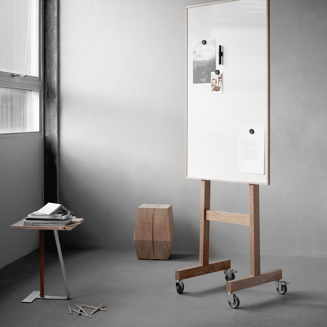 Wood Mobile Whiteboard in a small office